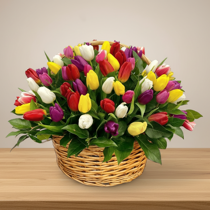 Mix Tulips in a Basket