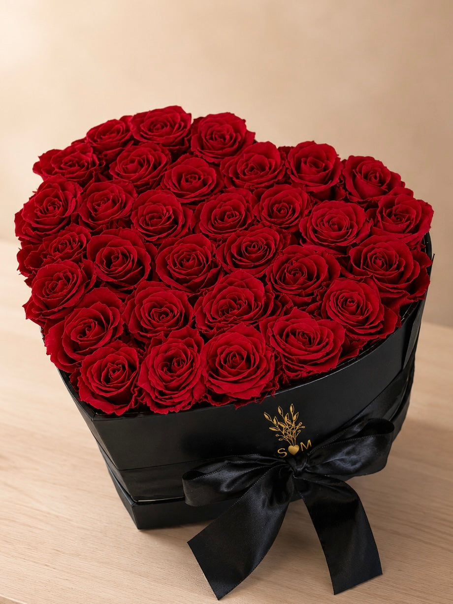 Red Roses Heart-Shaped Box – Box Color May Vary