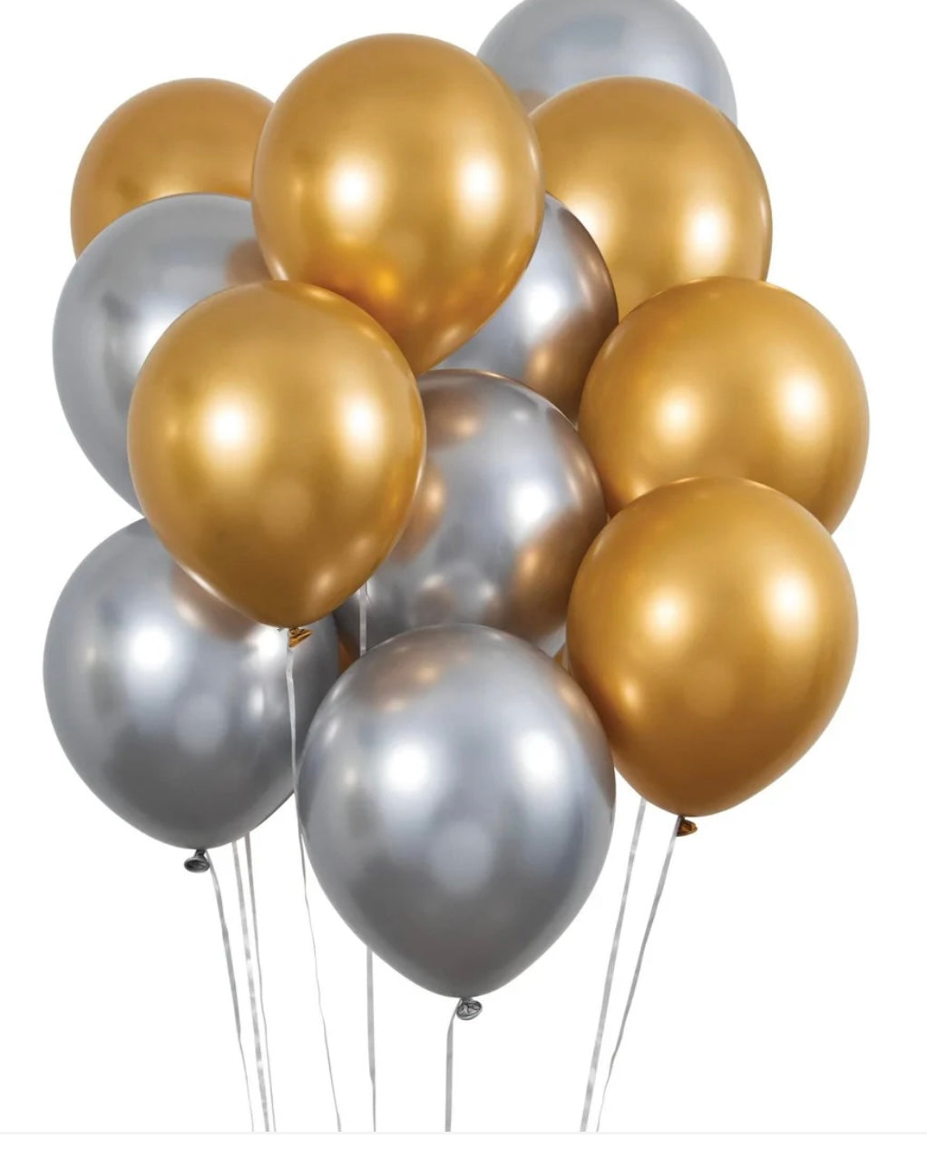 12 Silver & Gold Chrome Balloons