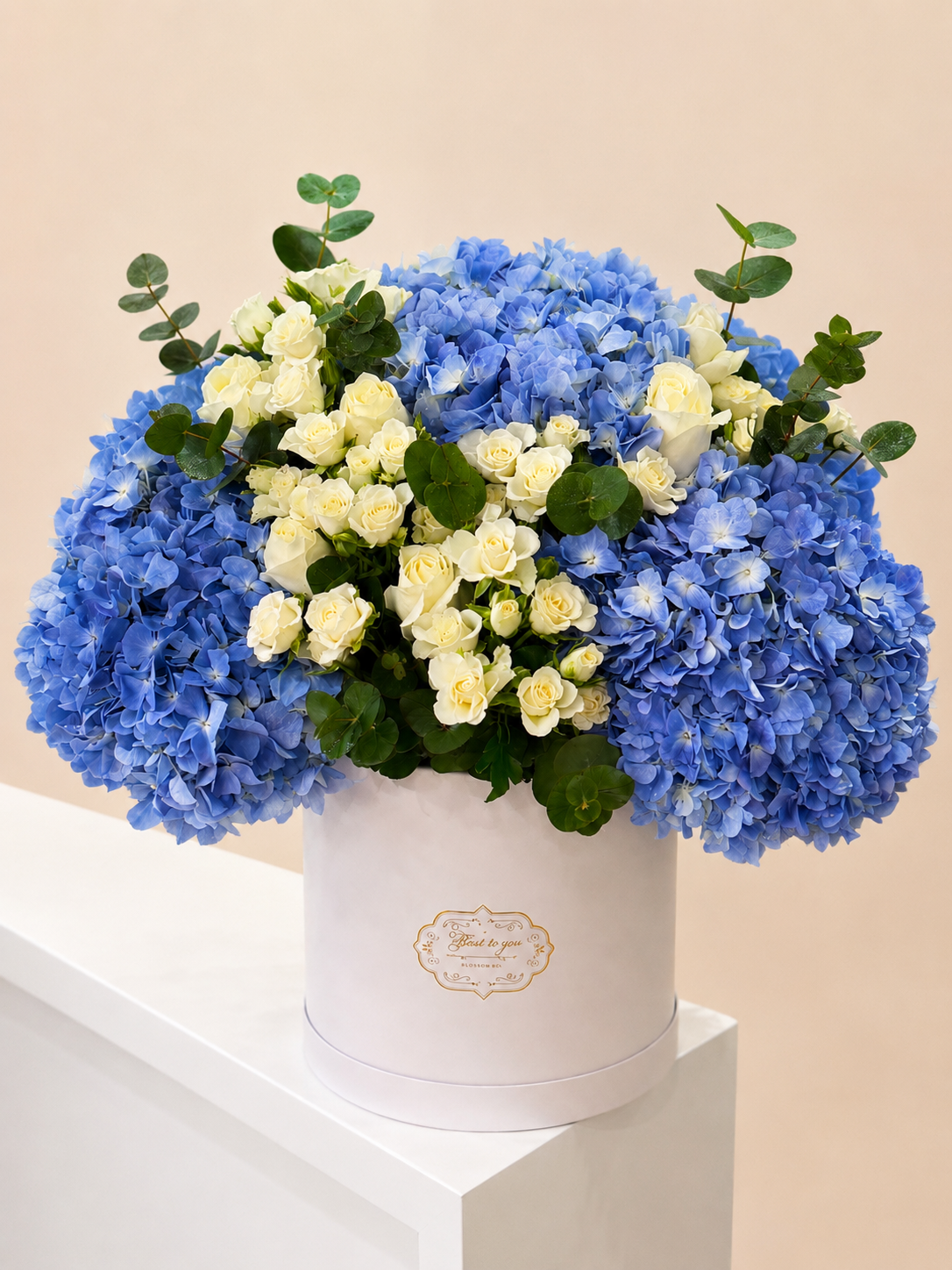 Elegant Blue Hydrangea Hat Box