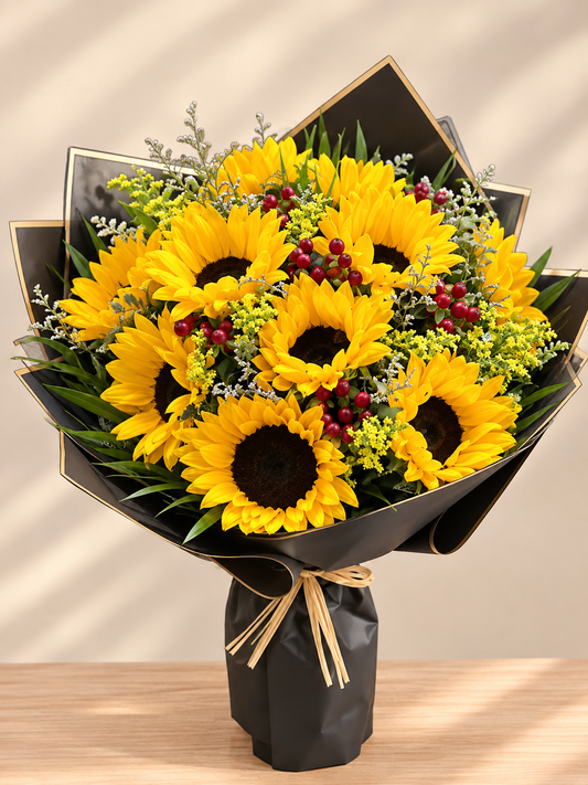 Charismatic Sunflowers Beautifully Tied Bouquet