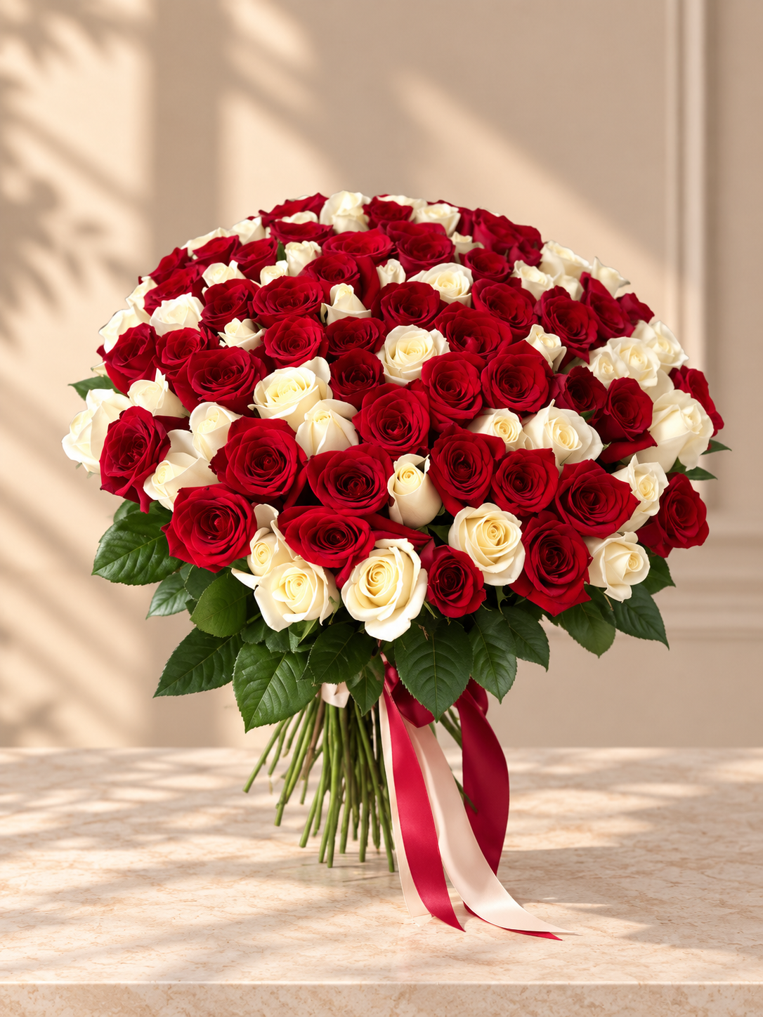 White and Red Roses Bouquet