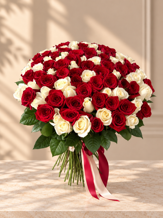 White and Red Roses Bouquet