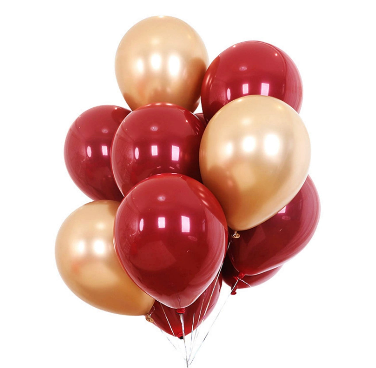 10 Red And Golden Helium Balloons