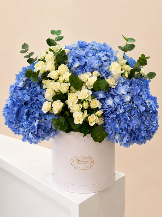 Elegant Blue Hydrangea Hat Box