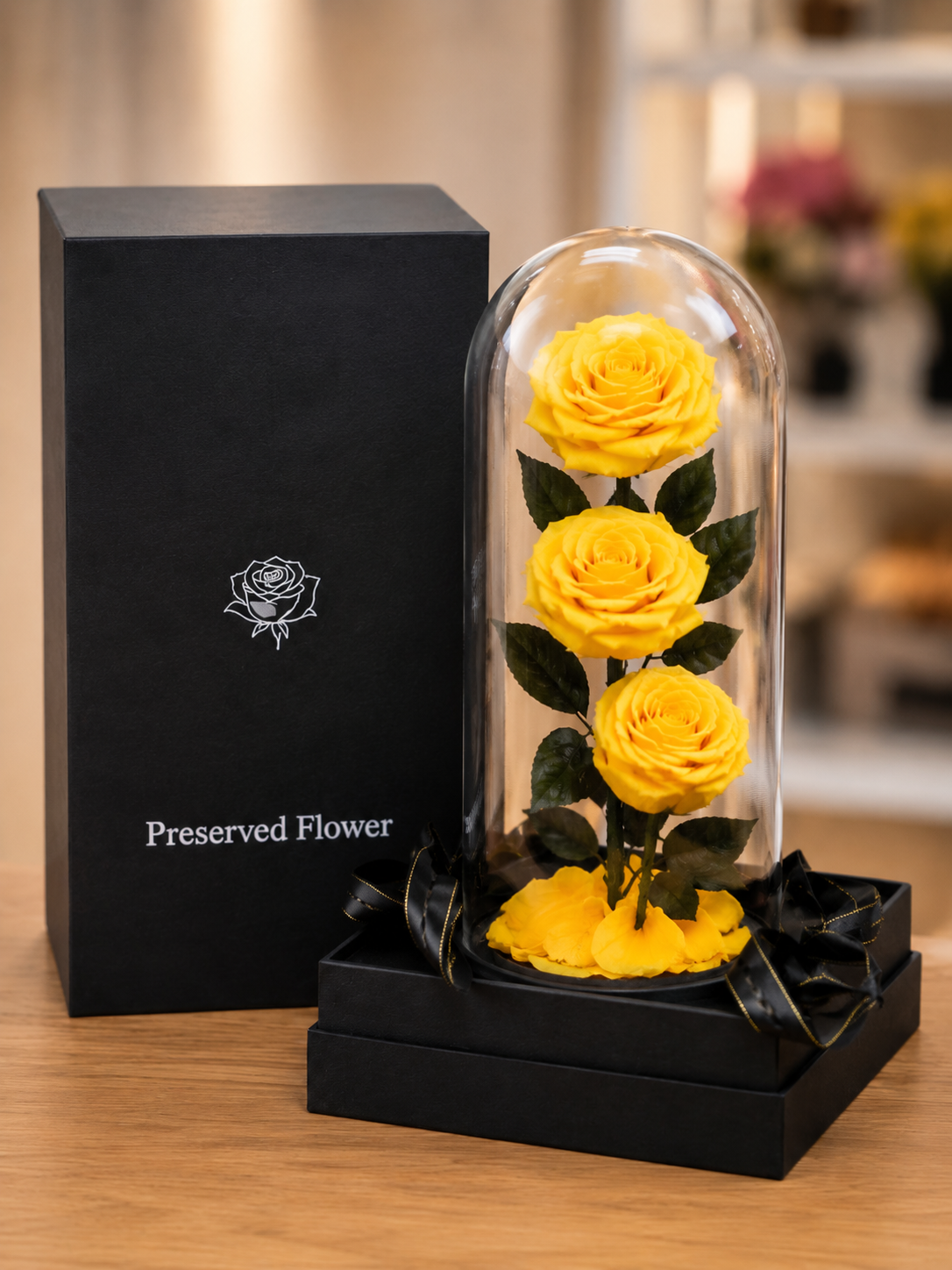 3 Forever Roses Yellow