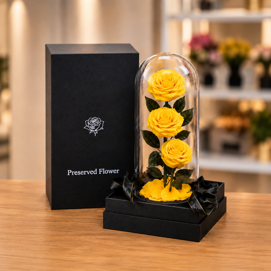 3 Forever Roses Yellow