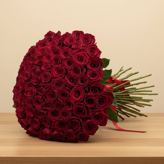 Luxury long stem red rose bouquet elegantly arranged for same-day flower delivery in Dubai