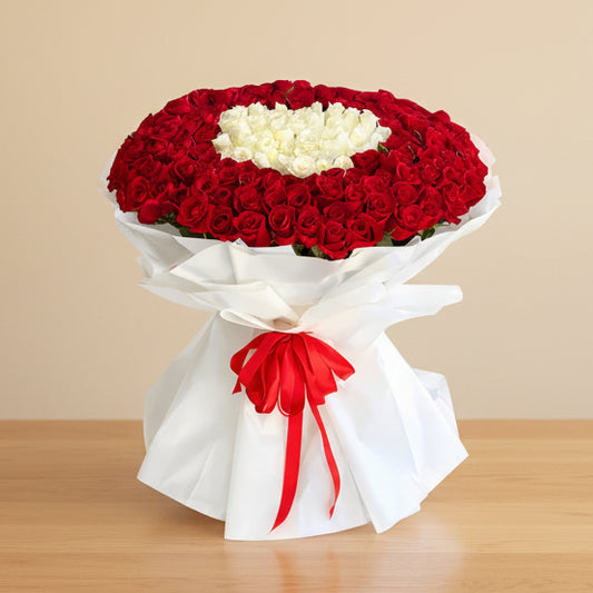 Luxury Bouquet of Red and White Roses