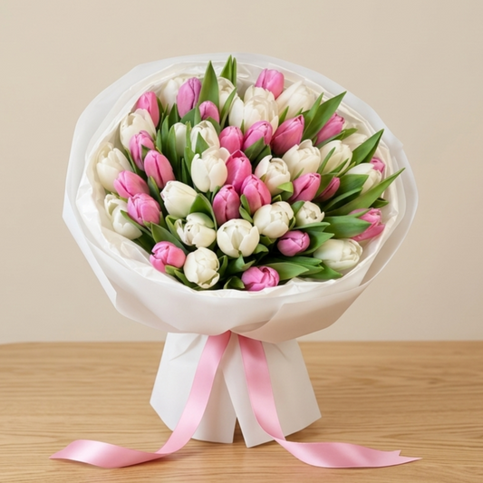 White & Pink Tulips Bouquet