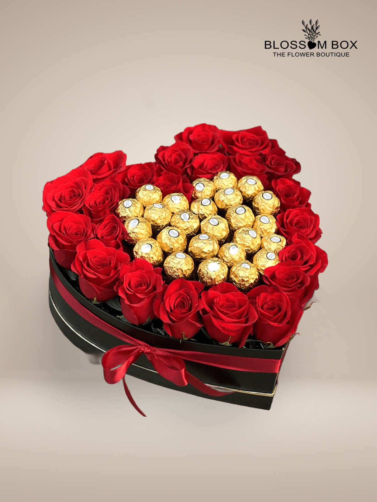 A Heart of Red Roses and Ferrero Rocher Chocolates