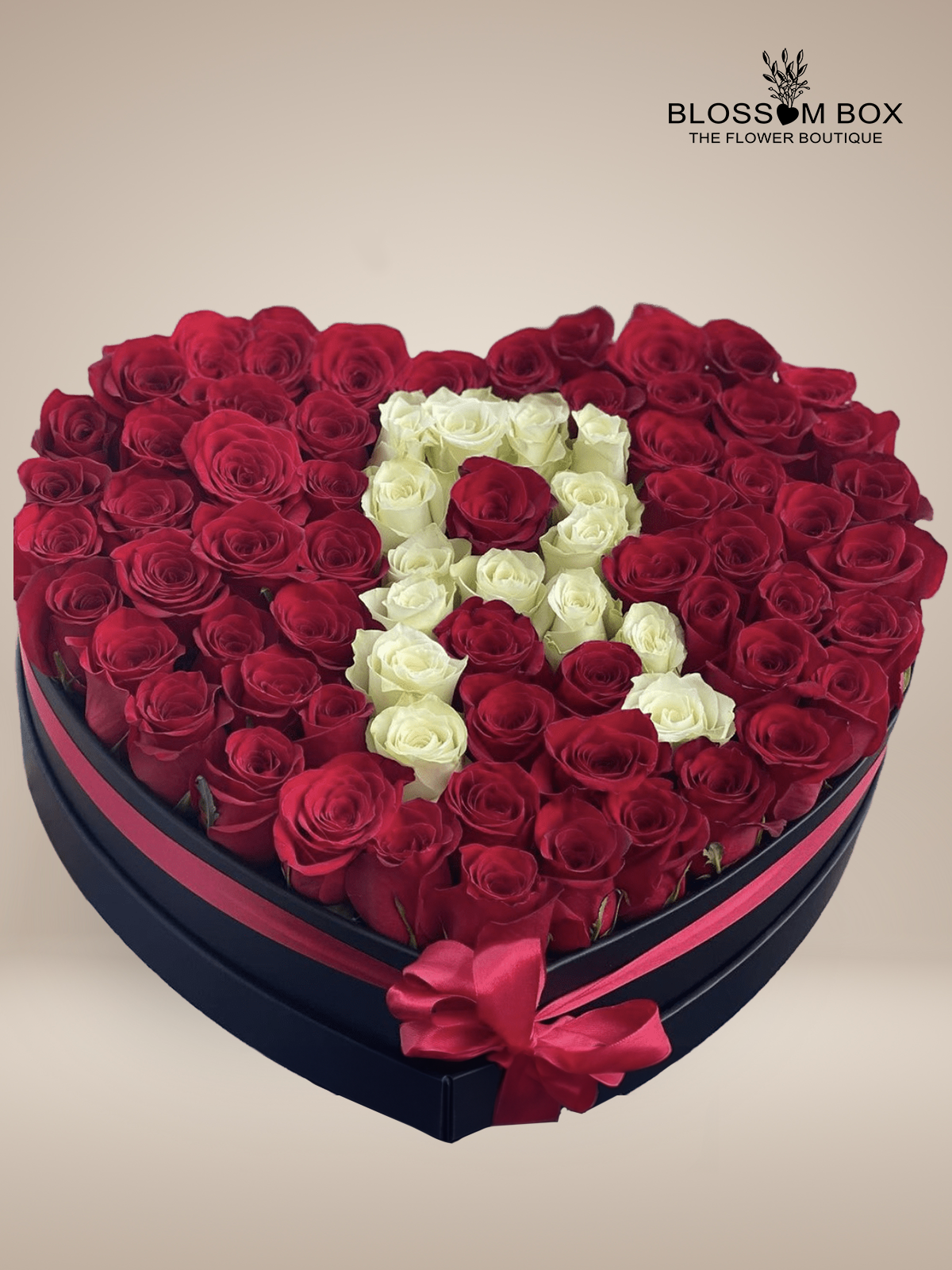 Letter in Heart Shaped Rose Arrangement in Box