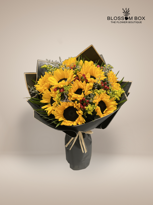 Charismatic Sunflowers Beautifully Tied Bouquet