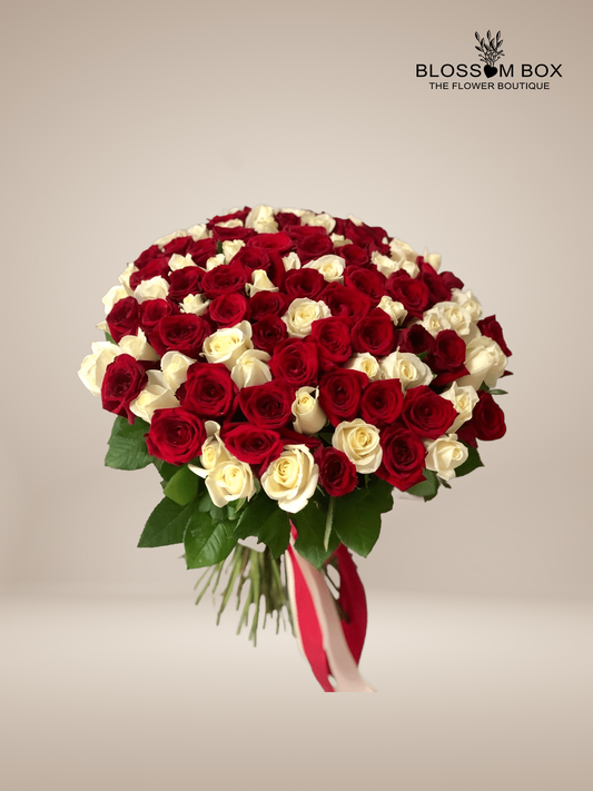 White and Red Roses Bouquet